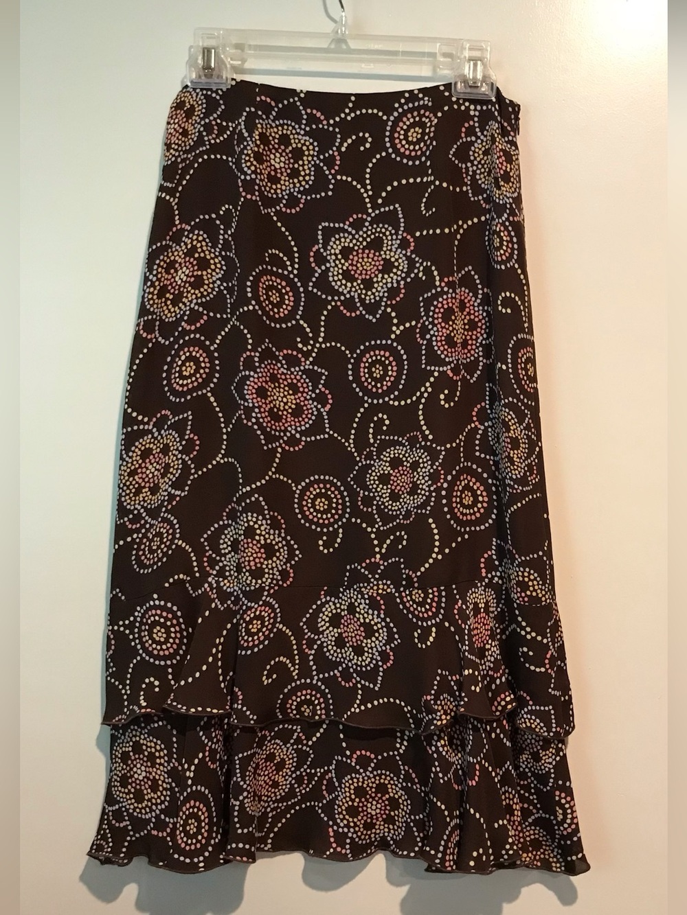 Brown Floral Dot Ruffle Midi Skirt 6